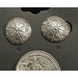 Vintage sterling silver Embossed Western Native American Concho Earrings Posts